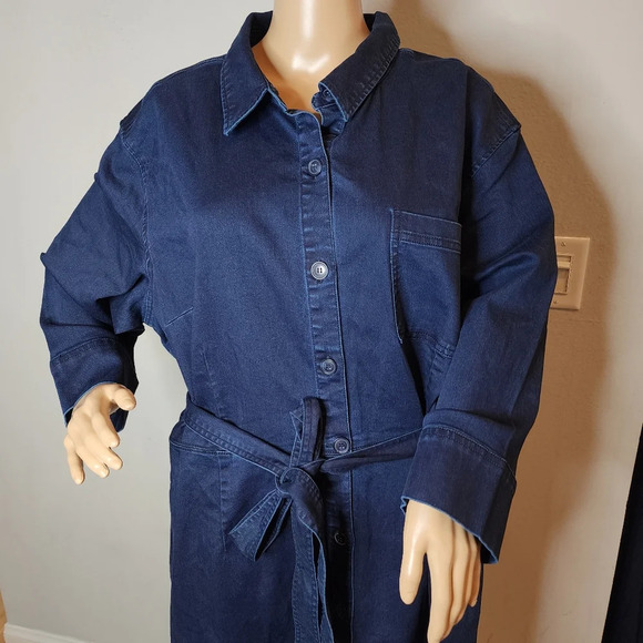 NWT Liz Claiborne Stretch Denim Button Front Belted Midi Dress Size 20W - Picture 6 of 16